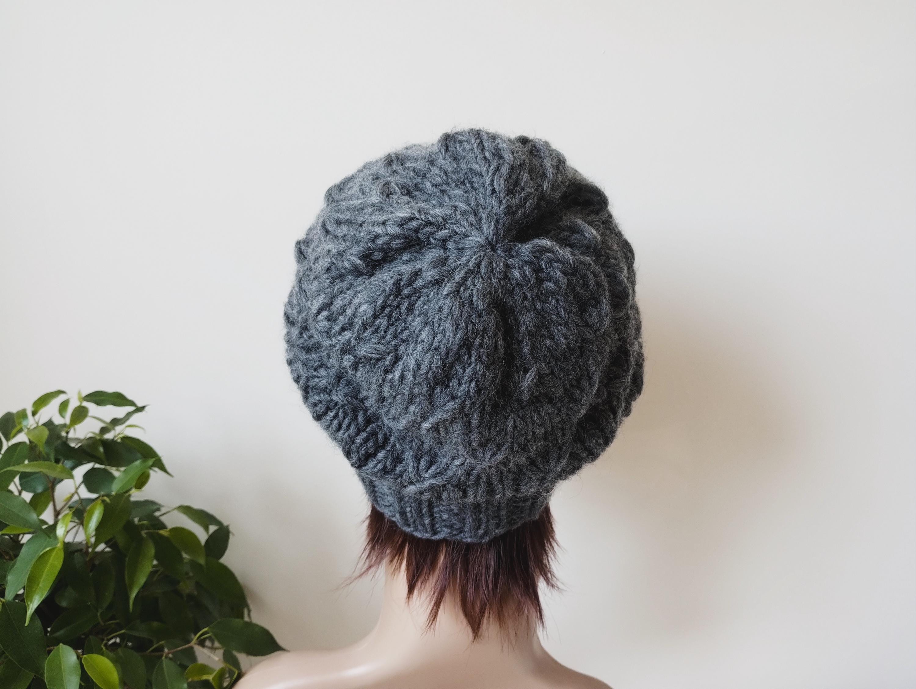 Hand Knit Chunky Wool Beanie: Gray Slouchy Winter Hat - Etsy display picture 1