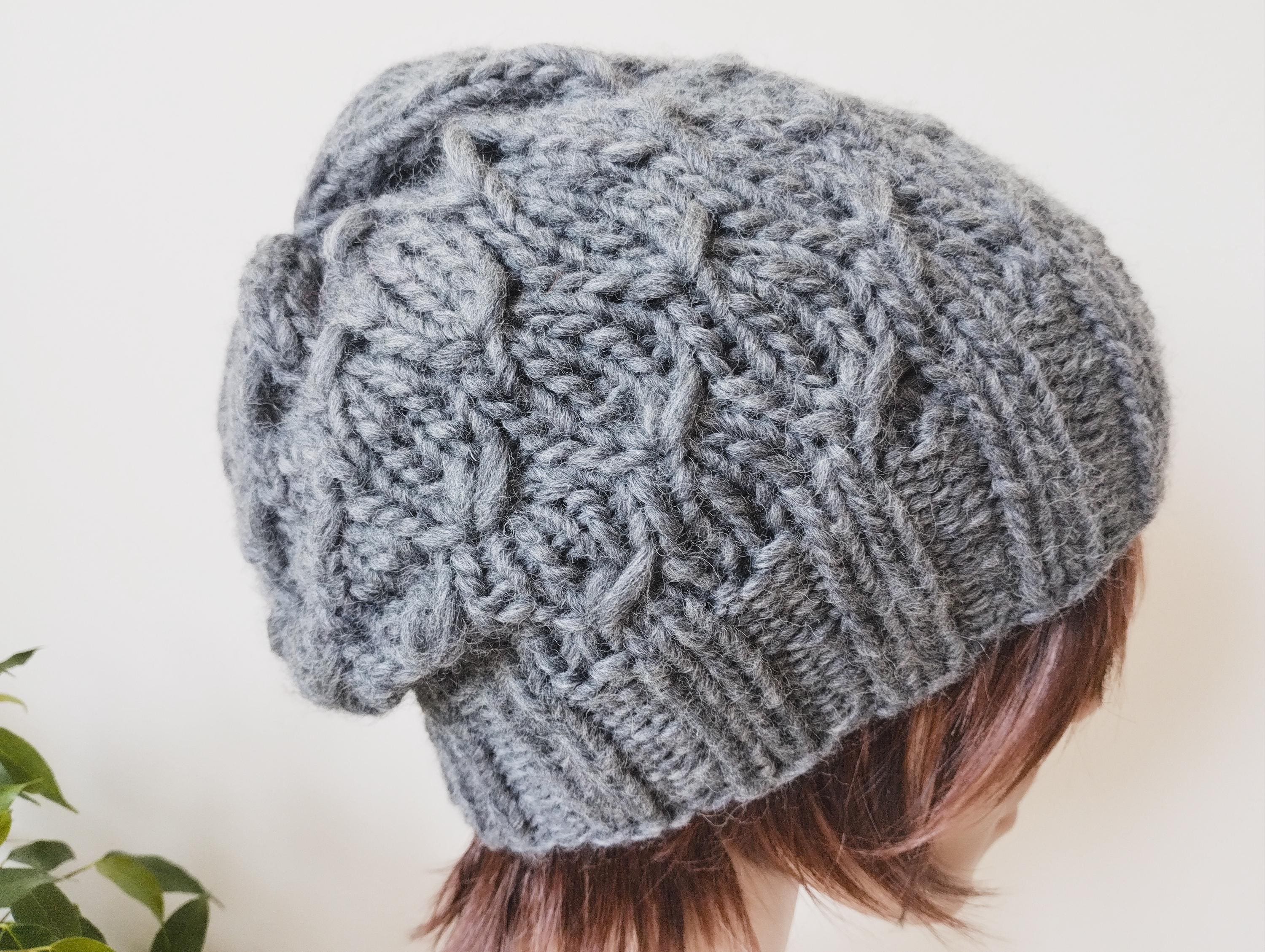 Hand Knit Chunky Wool Beanie: Gray Slouchy Winter Hat - Etsy display picture 2