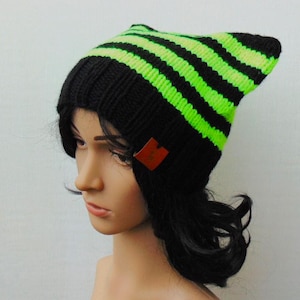 Neon Yellow Cat Hat Pussyhat Cat Ear Beanie Sweet Hat Hand Made Winter Beanie Woman Emo Winter Cap Gift Girl Kitty Cap Cat Ears Beanie Woman