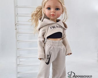 Paola Reina doll sport outfit with Prints, Clothes for doll, Sweatshirt sweatpants for doll Paola Reina, Diana Effner, Little Darling