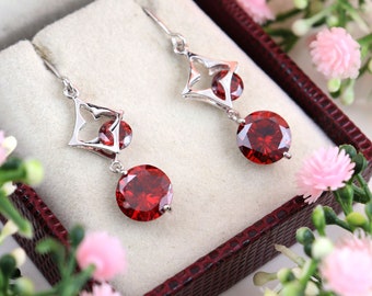 Zircon Earring, Red Zircon Earring, Gift for Wedding, Gift For Sister, Birthday Gift, Gift For Girlfriend, Gift for Her, Gift for Mom