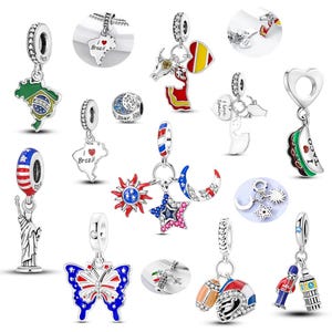 925 Sterling Silver Amerika Mexiko Brasilien Flaggor Berlocker Pärlor Passar Original Armband Hängen Gör-det-själv Smycken Gåva Berlock För Kvinnor