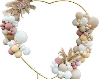 Heart Shape Wedding Arches for Ceremony,6.7ft Gold Arch Backdrop Stand,Metal Heart Shape Balloon Arch Frame with Base for Wedding