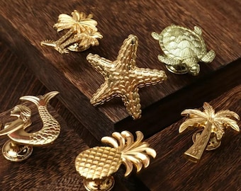 Goudkleurige ladetrekkers Coastal - tropische knoppen - Beach House Decor