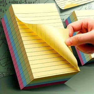 Un paquete de 200 hojas de papel para notas adhesivas de cuatro colores con líneas horizontales, ideal para la oficina de los estudiantes. Bloc de notas autoadhesivo tamaño A7.