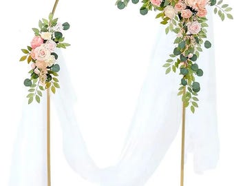 Set of 2 Gold Open Arch Backdrop Stand Metal Wedding Arch Stand Floral Arch Balloon Stand for Ceremony Birthday(6Ft 8Ft ）