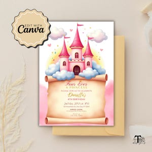Four Ever A Princess Birthday Invite | Girls 4th Birthday Party | Magical Castle Theme Celebration, Printable Invite