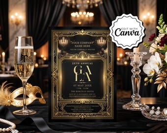 Elegant Gala Invitation, Formal Charity Ball Invite, Dinner Banquet Celebration Invitation, Red Carpet Printable Party Invite