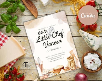Cooking Class Invitation - Fun Bake Off Birthday Party, Our Little Chef Printable Digital Invite, Editable Template