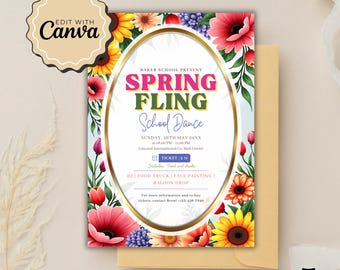 Spring Fling Invitation | Printable School Dance Flyer & PTO Party Invite - Fun Party Tickets for Any Celebration