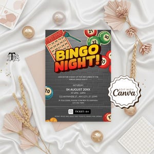 Volantino per la serata del bingo, invito per raccolta fondi per il bingo, invito per la festa del bingo, modello modificabile per la serata del bingo, download digitale del volantino per la serata dei giochi