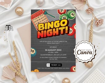 Bingo Night Flyer, Bingo Fundraiser Invitation Printable Bingo Party Invite Editable Bingo Night Template, Digital Download Game Night Flyer