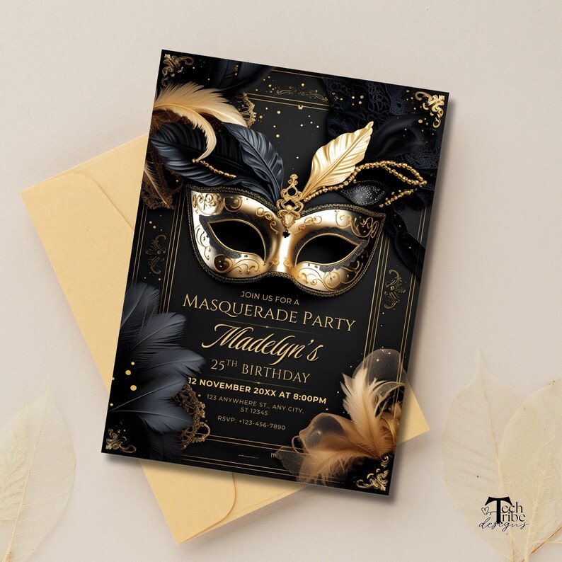 Ball Invite Masquerade Ball Invitation, Editable Birthday Party Invite Template ...