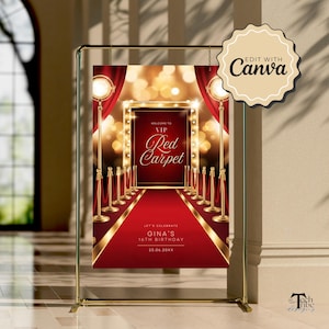 Red Carpet Welcome Sign Printable, Hollywood Theme Birthday Party Welcome Sign, Glam Red Carpet Party Decor