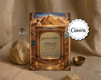 Egyptian Birthday Invitation, Ancient Egypt Party Invite, Custom Egyptian Themed Celebration Card , Egyptian Birthday Card, Printable Invite