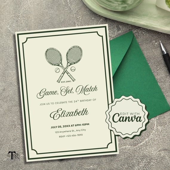 Tennis Birthday Party Invite Printable, Tennis Theme Party Invitation, Kids & Adults Tennis Birthday Celebration Invite