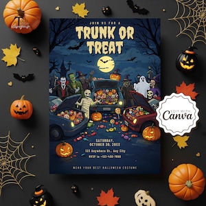 Trunk or Treat Invitation, Printable Trick or Treat Flyer, DIY Halloween Party Invite, Spooky Trunk or Treat Halloween Decoration Template