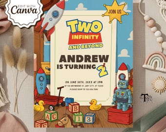 Two Infinity And Beyond Birthday Invitation, Two Infinity And Beyond Invite, Toy Theme Birthday Invite, Kids Birthday Printable Party Invite
