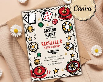 Casino Birthday Invitation - Poker Invite, Playing Card Design, Casino Theme Party, Fun Casino Night Invite