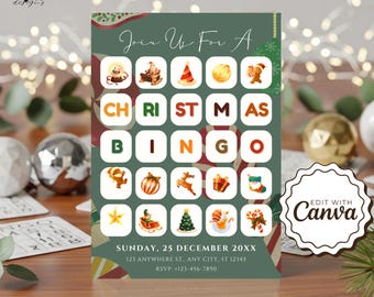 Christmas Bingo Invitation, Holiday Bingo Party Invite, Bingo Night Flyer, Printable Bingo Fundraiser Invitation, Editable Christmas Party