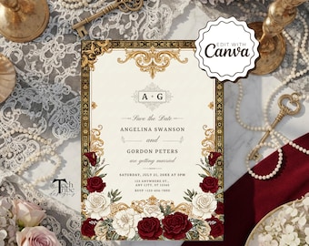 Victorian Wedding Invite, Victorian Themed Invitation | Elegant Vintage Wedding & Tea Party Invite | Printable Victorian Era Design