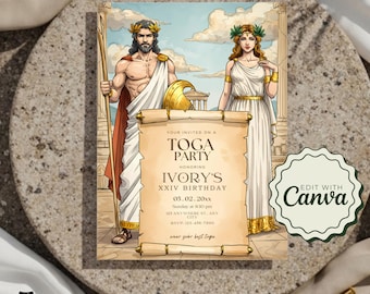 Toga Party Invitation Editable Template - Ancient Rome & Greece Printable Invite for Costume Event Celebration