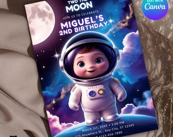 Two The Moon Birthday Invite, Outerspace Birthday Invite, Rocket Ship Birthday Invite, Two The Moon Invitation, Printable Party Invite