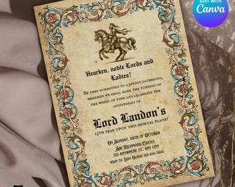 Medieval Invite - Printable Medieval Party Invitation, Digital Renaissance Invite, Customizable & Unique Party Invite
