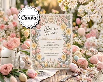 Easter Dinner Invitation, Printable Easter Sunday Party Invite, Church Easter Gathering Invitation, Editable Celebration Template