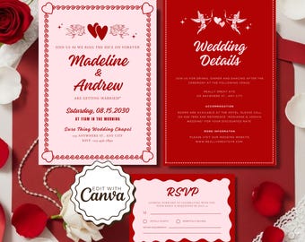 Las Vegas Save the Date, Vegas Wedding Invitation, Sure Thing Chapel Theme Invite, Vegas Elopement Printable Editable Wedding Party Template