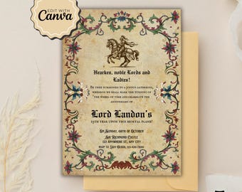 Medieval Invite - Printable Medieval Party Invitation, Digital Renaissance Invite, Customizable & Unique Party Invite