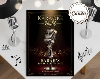 Karaoke Night Invitation, Karaoke Party Invite, Karaoke Birthday Printable, Editable Karaoke Night Flyer, Singing Theme Birthday Invite