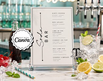 Minimalist Dirty Soda Bar Sign, Printable Soda Bar Menu Poster, Signature Drink Instructions Sign, Non-Alcoholic Beverage Bar Template