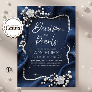 Denim and Pearls Invitation Denim and Diamonds Party Invite Editable Denim Theme Birthday Invitation, Printable Western Glam Invite Template