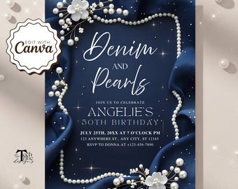 Denim and Pearls Invitation Denim and Diamonds Party Invite Editable Denim Theme Birthday Invitation, Printable Western Glam Invite Template