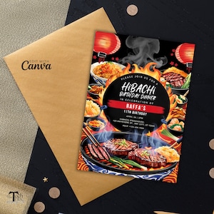 Invitation Hibachi, fête Hibachi, invitation dîner Hibachi, invitation numérique fête Hibachi, dîner Hibachi, invitation fête imprimable