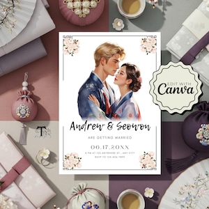 Korean Wedding Invitation Template Printable Party Invite, Korean Wedding Invite Design, Editable Korean Invitation, Instant Download