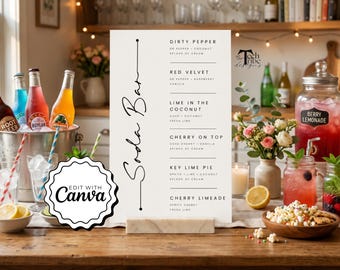 Minimalist Dirty Soda Bar Sign, Printable Soda Bar Menu Poster, Signature Drink Instructions Sign, Non-Alcoholic Beverage Bar Template
