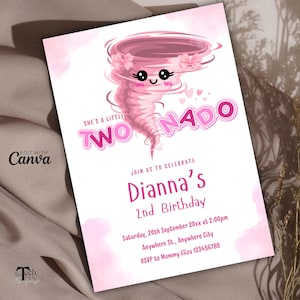 Convite de aniversário de tornado | Convite de festa para impressão para celebração divertida infantil, tema de tornado exclusivo, download instantâneo