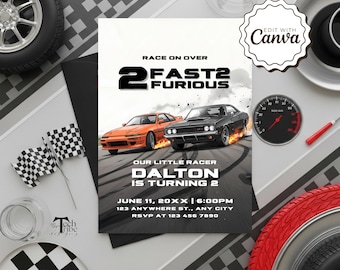 2 Fast 2 Furious Birthday Invitation | Racer Race Day Printable Invites | Two Fast Two Furious Party Decor, Printable Party Invite