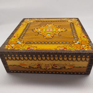 Hand-Painted Vintage Bulgarian Pyrographic Wooden Keepsake Box