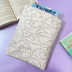 Cloud Print Book Sleeve // Padded Book Sleeve with Pocket, Bookish Gifts, Book Pouch, Book Accessories, Book Lover Gift,