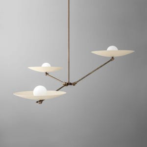 Mid-Century Modern Brass Chandelier Italian Pointing Up Three Light Fixture -Sputnik Pendant Light - Stilnovo Style Brass Chandelier Light