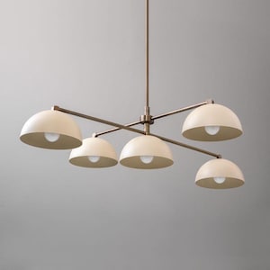 Mid-Century Modern Brass Chandelier Italian Five Light Fixture -Sputnik Pendant Light - Stilnovo Style Brass Chandelier Light