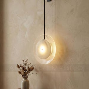 Mid Century Modern Wall Sconce - Black Drop Wall Lamp with Ribbed Glass - Minimalist Alabaster Vanity Light - Japandi Bedside Lighting