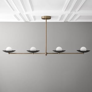 Mid-Century Modern Brass Chandelier Italian 4 Light-In-Line Fixture -Sputnik Pendant Light - Stilnovo Style Brass Chandelier Light