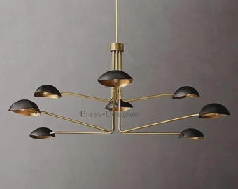 Mid Century Modern Kronleuchter, Schwarz und Messing Pendelleuchte, Stilnovo Stil Deckenleuchte, 8 Licht Spinnen Kronleuchter, Esszimmer Licht