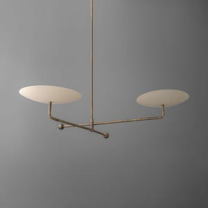 Mid-Century Modern Brass Chandelier Italian Saucer Two Light Fixture -Sputnik Pendant Light - Stilnovo Style Brass Chandelier Light