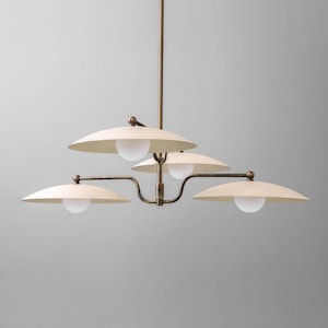 Mid-Century Modern Brass Chandelier Italian Three Light Fixture -Sputnik Pendant Light - Stilnovo Style Brass Chandelier Light