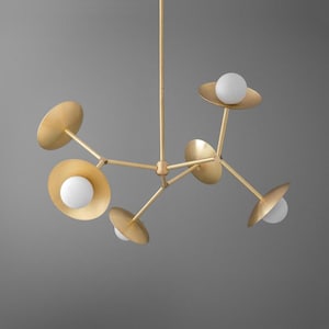 Mid-Century Modern Brass Chandelier Italian Ceiling 6 Light Fixture -Sputnik Pendant Light - Stilnovo Style Brass Chandelier Light Entryway